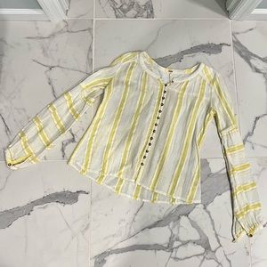 Free People Womens Yellow Striped Button Up Peasant Top Size 0 Casual Bright